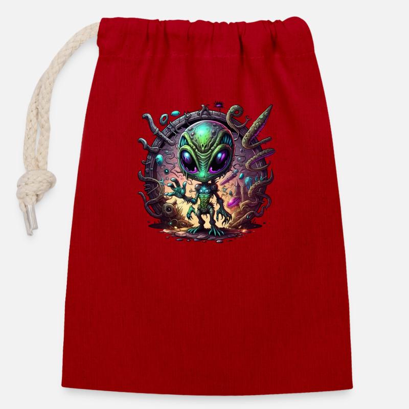 Alien Boy - Verschließbarer Geschenkbeutel aus Baumwolle (14x20cm) - Rot