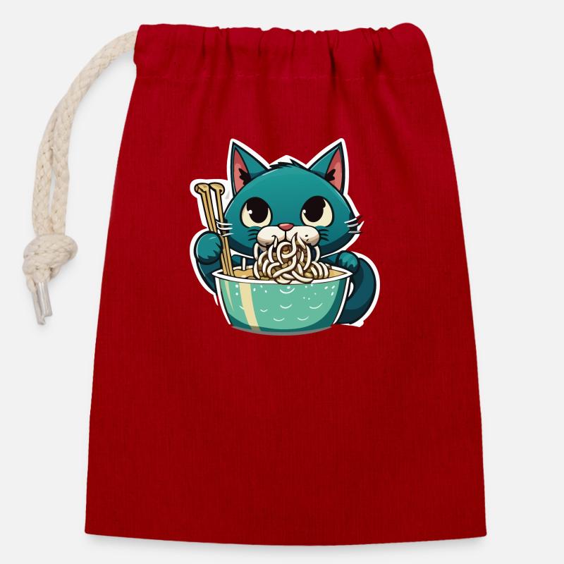 Cat Eats Instant Noldes - Closable cotton gift bag (14x20cm) - red