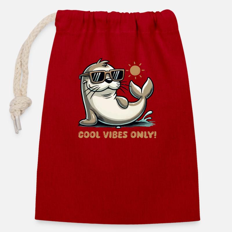 seehund sonnenbrille comic - Verschließbarer Geschenkbeutel aus Baumwolle (14x20cm) - Rot