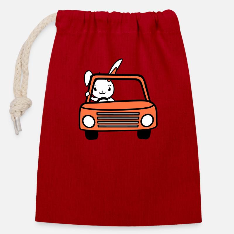 Rabbit Driving Car Driver Driving License Passed - Closable cotton gift bag (14x20cm) - red
