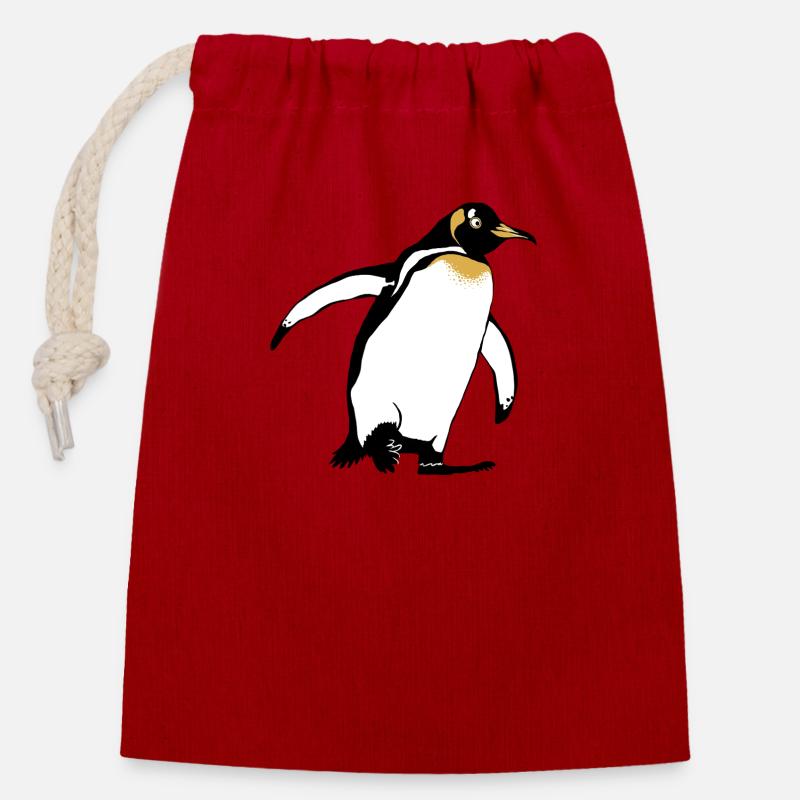 Pinguin - Verschließbarer Geschenkbeutel aus Baumwolle (14x20cm) - Rot