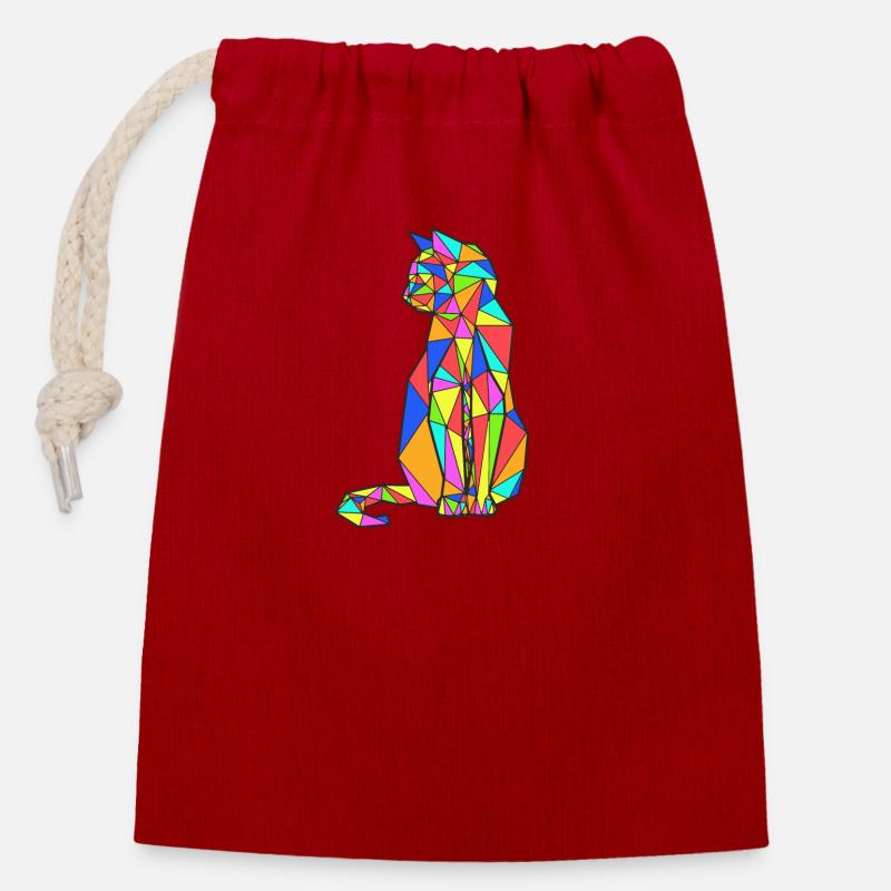 ORIGAMI CHAT MULTICOLORE - Sac cadeau en coton avec cordon (14 x 20 cm) - rouge