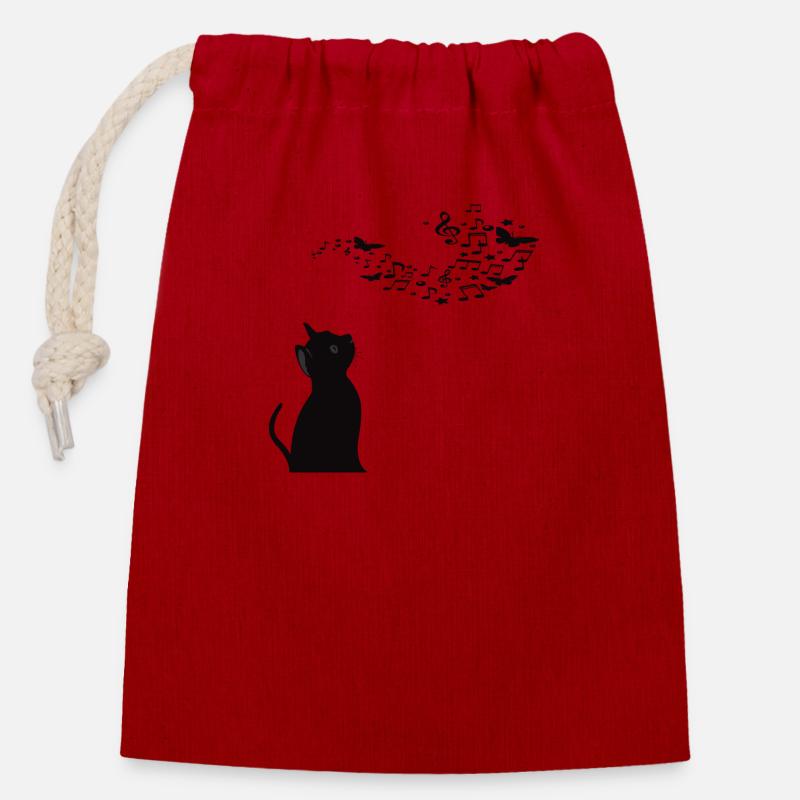 Chat avec des notes de musique - Sac cadeau en coton avec cordon (14 x 20 cm) - rouge