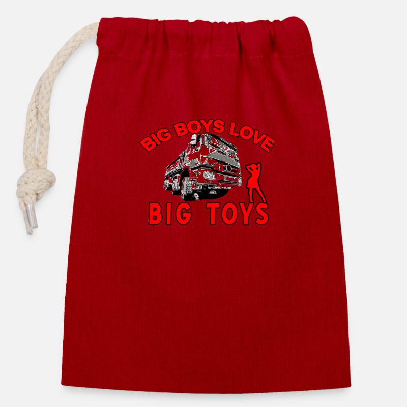 Trucks - Closable cotton gift bag (14x20cm) - red