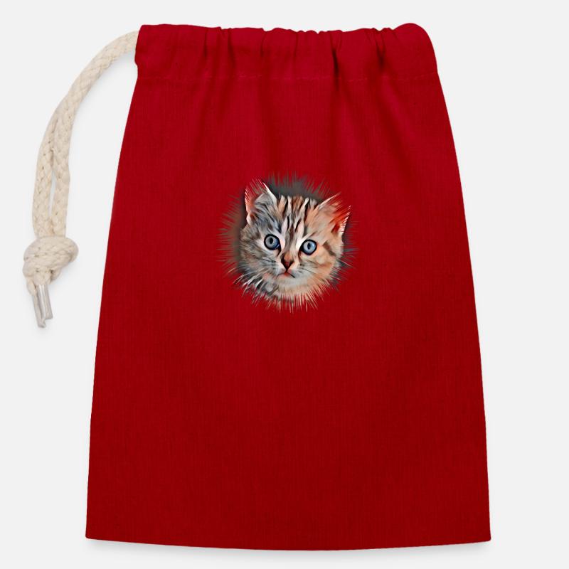 Chat - Sac cadeau en coton avec cordon (14 x 20 cm) - rouge
