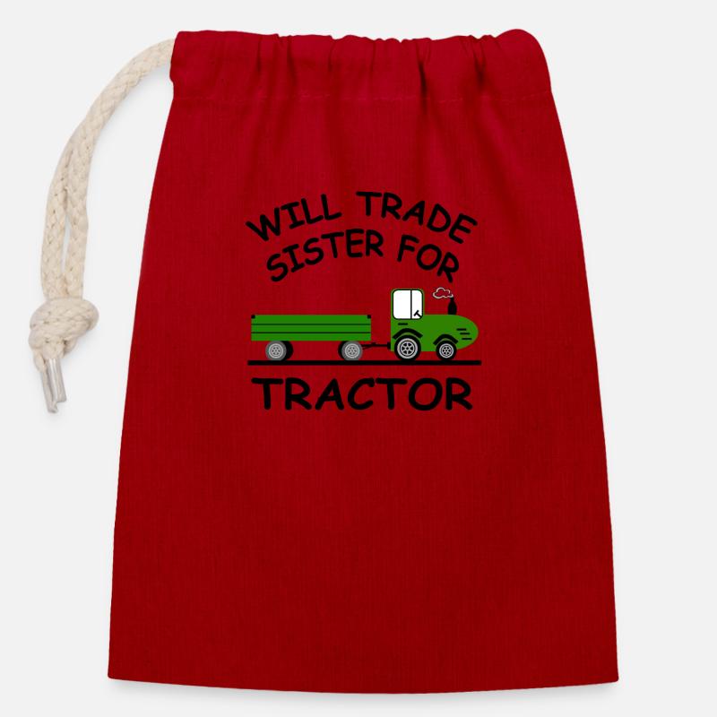 Tractor - Closable cotton gift bag (14x20cm) - red