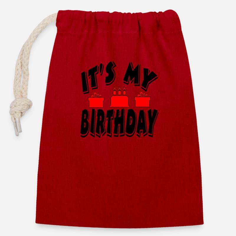 Birthday - Closable cotton gift bag (14x20cm) - red
