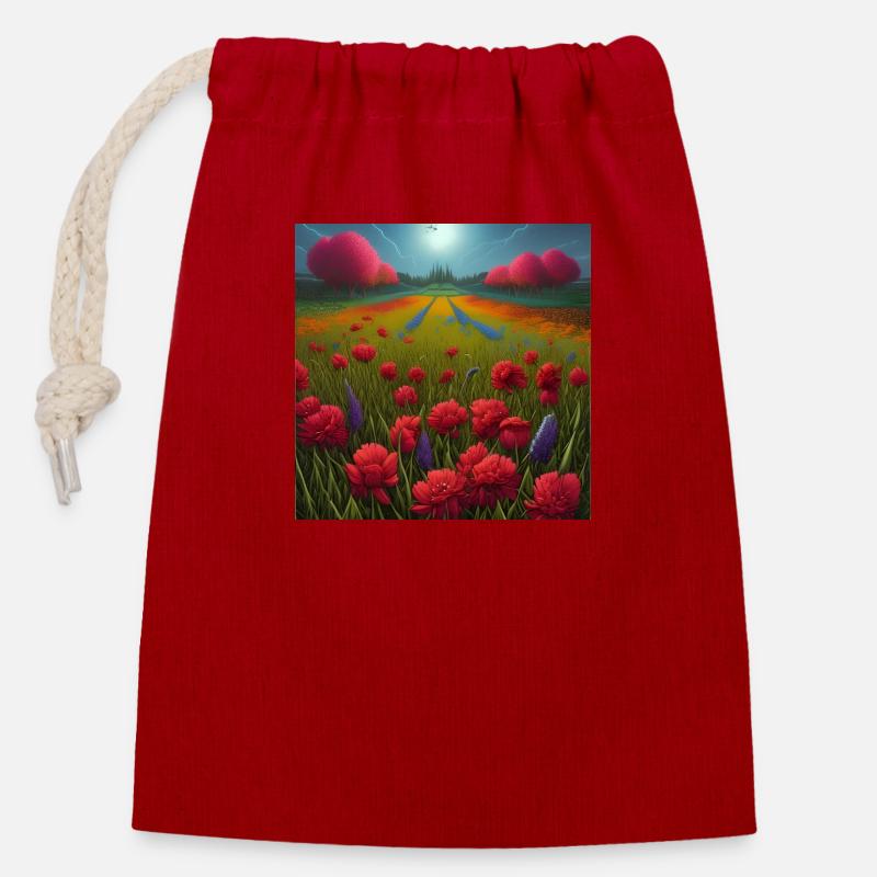 Belles fleurs le long de l’horizon du chemin Field - Sac cadeau en coton avec cordon (14 x 20 cm) - rouge