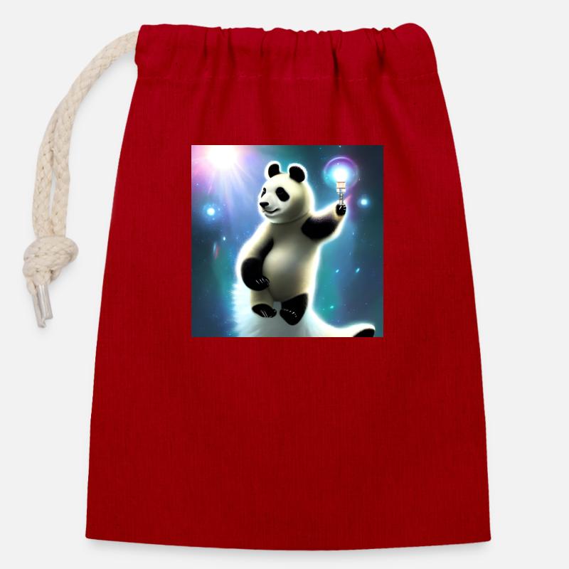 A panda for every heart - Closable cotton gift bag (14x20cm) - red
