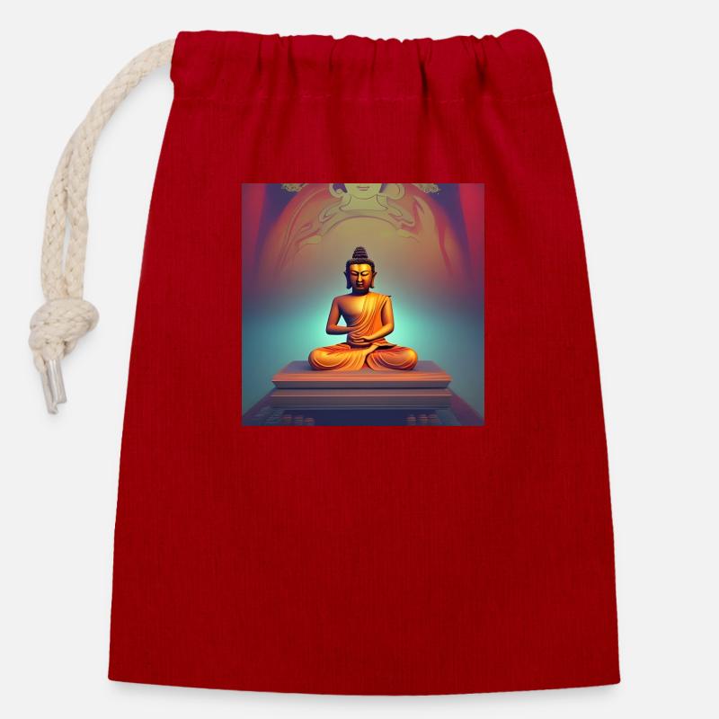 Portrait de statue de Bouddha - Sac cadeau en coton avec cordon (14 x 20 cm) - rouge