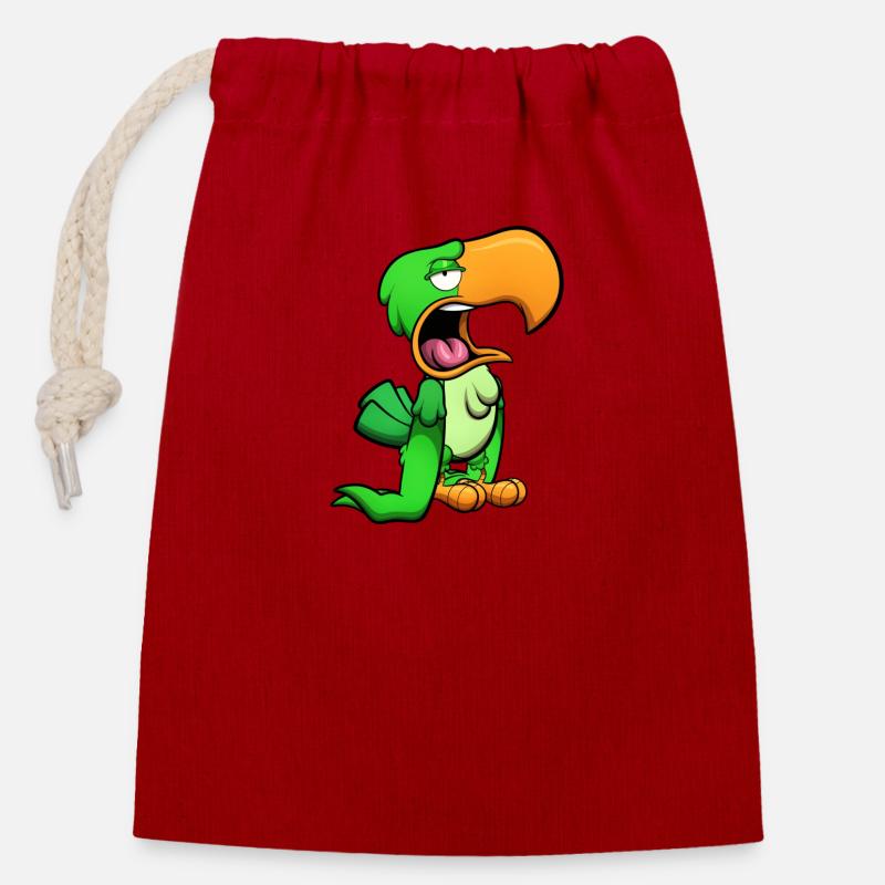 Perroquet vert ennuyé - Sac cadeau en coton avec cordon (14 x 20 cm) - rouge