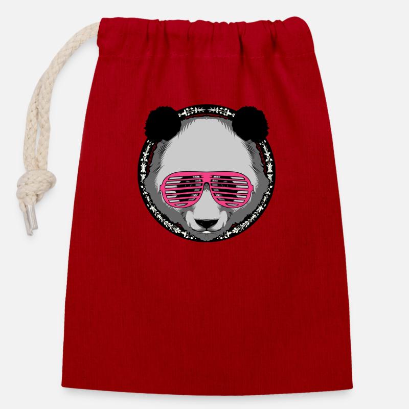 panda lunette pink rose - Sac cadeau en coton avec cordon (14 x 20 cm) - rouge