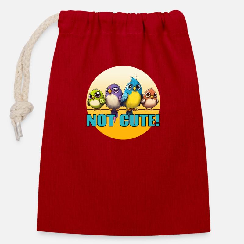 PAS des oiseaux mignons! - Sac cadeau en coton avec cordon (14 x 20 cm) - rouge