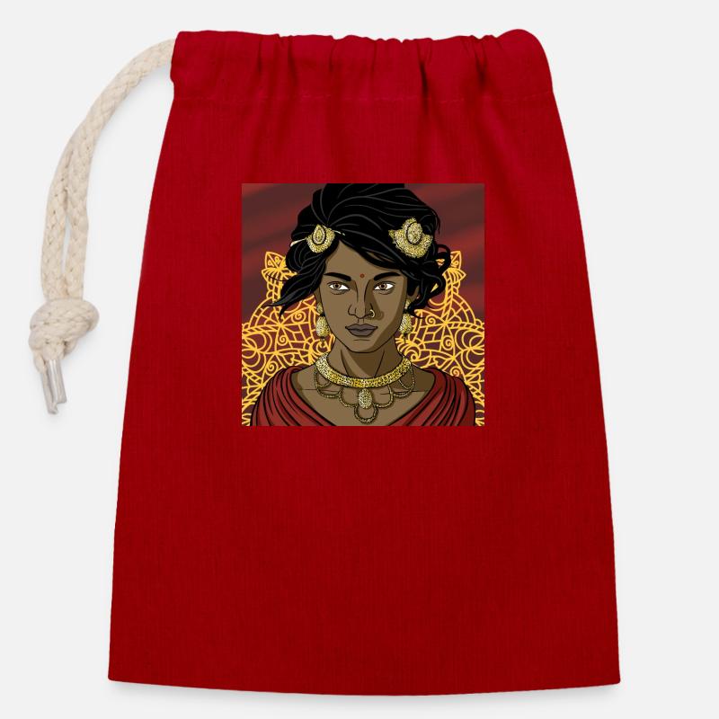 Princesse indienne - Sac cadeau en coton avec cordon (14 x 20 cm) - rouge