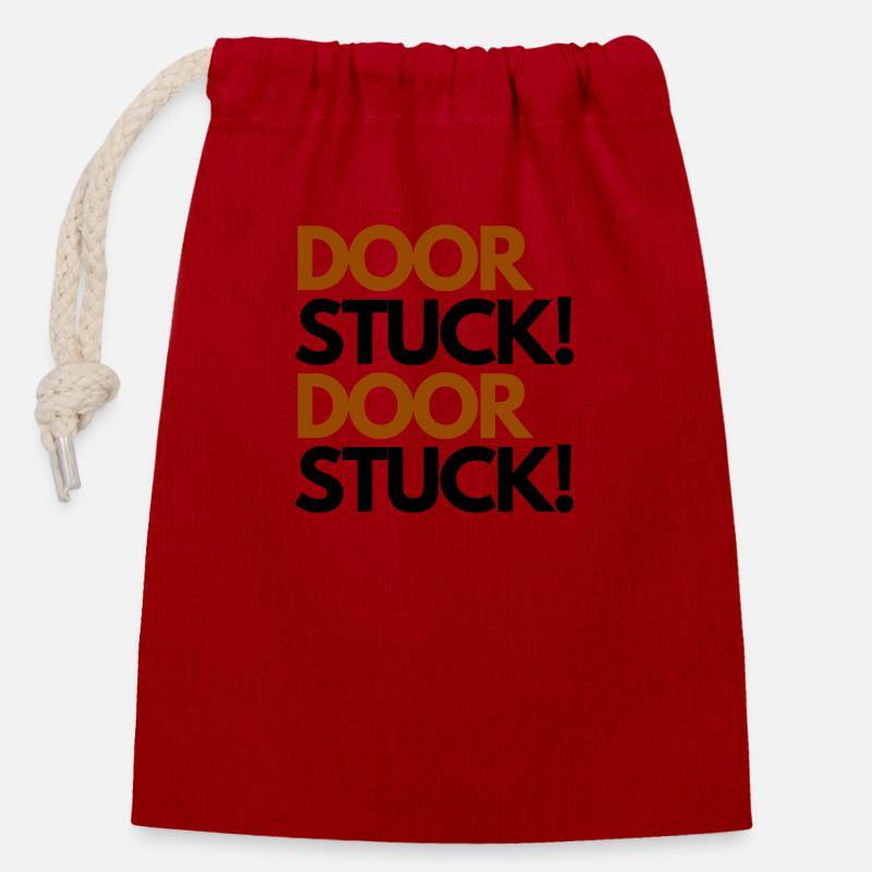 DOOR STUCK MEME! - Closable cotton gift bag (14x20cm) - red