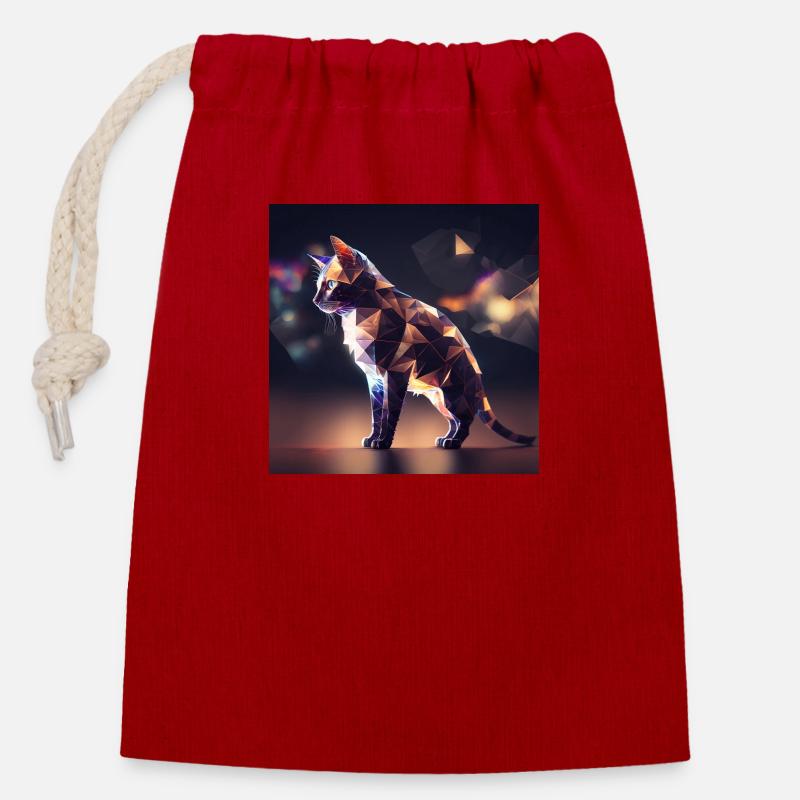 Chat Lu mières et formes - Sac cadeau en coton avec cordon (14 x 20 cm) - rouge