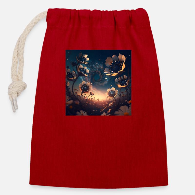 fleurs de science fiction - Sac cadeau en coton avec cordon (14 x 20 cm) - rouge