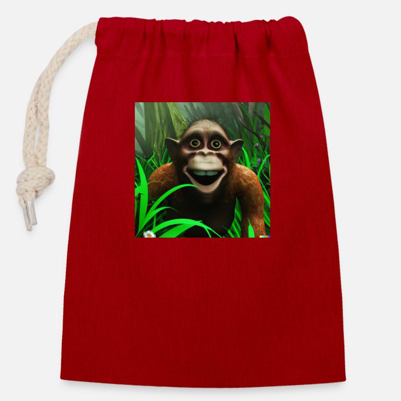 Lachender Affe im Urwald - Verschließbarer Geschenkbeutel aus Baumwolle (14x20cm) - Rot