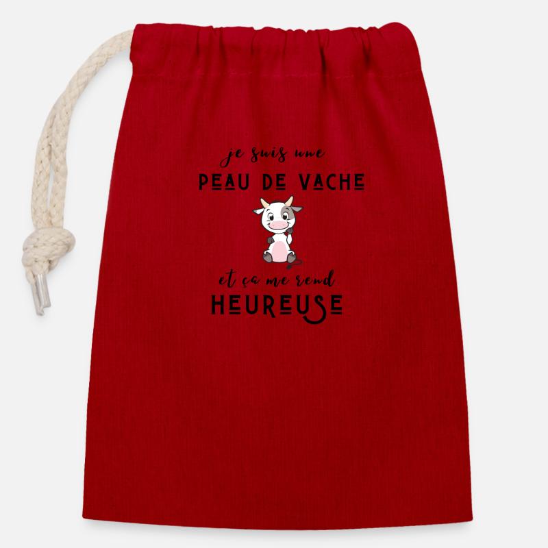 je suis une peau de vache et ça me rend heureuse - Sac cadeau en coton avec cordon (14 x 20 cm) - rouge