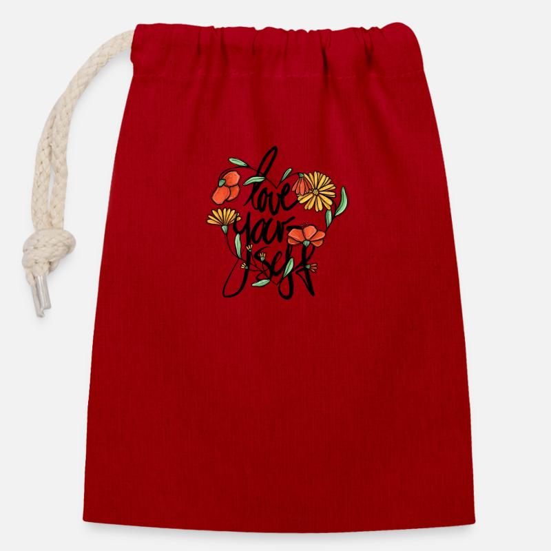 Cœur de fleurs aimez-vous - Sac cadeau en coton avec cordon (14 x 20 cm) - rouge