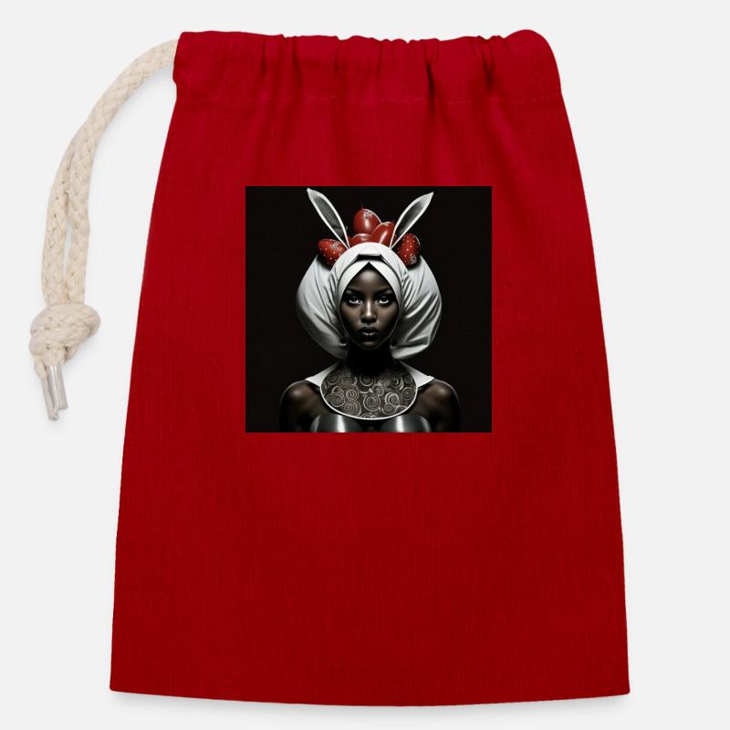 black women WHITE RABBIT HIDES EASTER EGGS - Closable cotton gift bag (14x20cm) - red