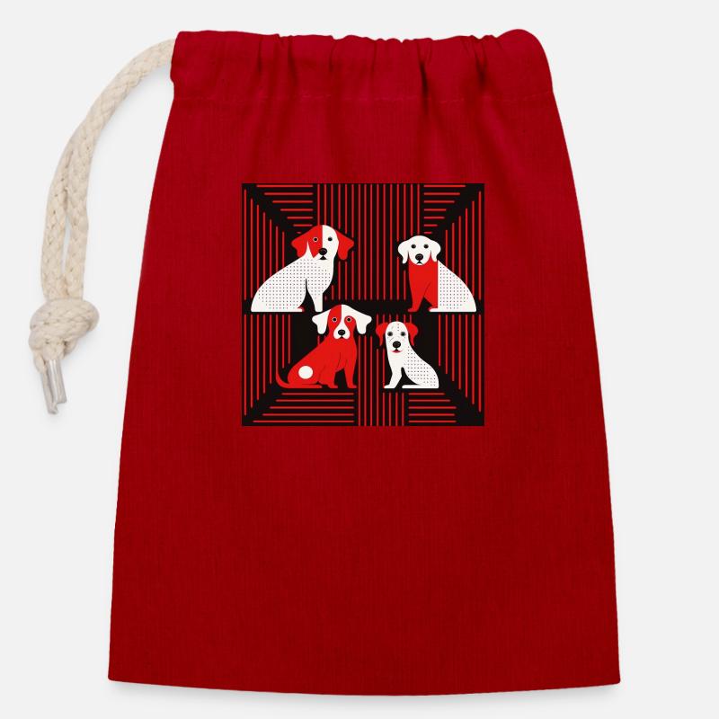 Chiens abstraits - Sac cadeau en coton avec cordon (14 x 20 cm) - rouge