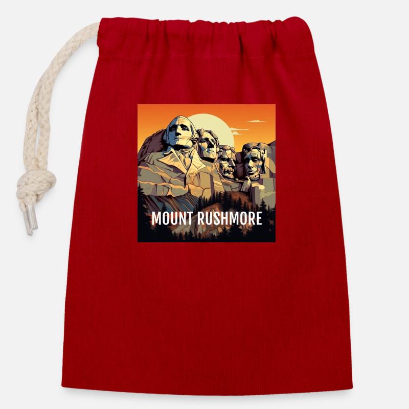 Mont Rushmore - Sac cadeau en coton avec cordon (14 x 20 cm) - rouge