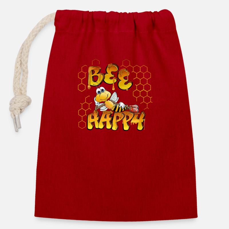 bee happy - Closable cotton gift bag (14x20cm) - red