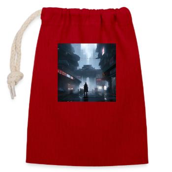 Shadow Ronin: Samurai Silhouette in a Rainy - Closable cotton gift bag (14x20cm) - red - Front
