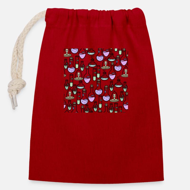 Magic potion bottles pattern - Closable cotton gift bag (14x20cm) - red