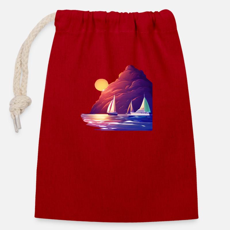 Sailing Sailboat Sailing Sailing Sailing Ship - Closable cotton gift bag (14x20cm) - red