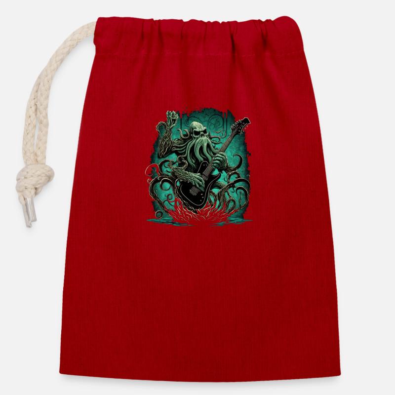 Rocher de Cthulhu - Sac cadeau en coton avec cordon (14 x 20 cm) - rouge