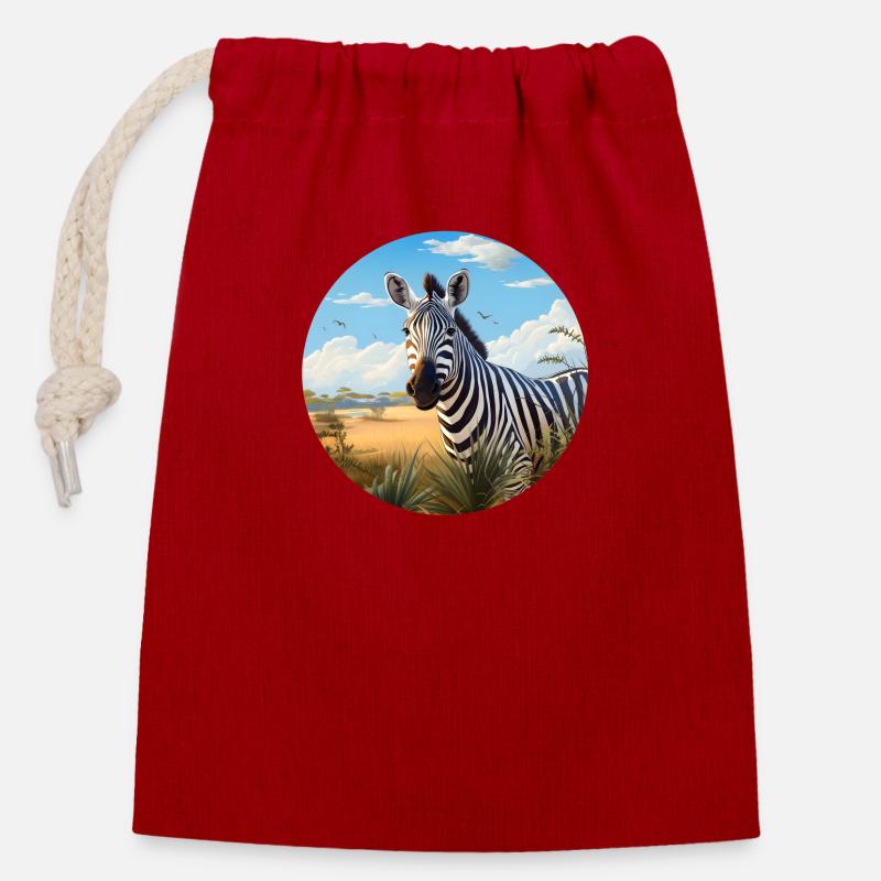 Zebra in Savanne - Verschließbarer Geschenkbeutel aus Baumwolle (14x20cm) - Rot