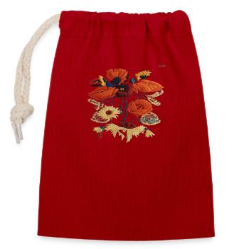 Folk art composition #26 - Closable cotton gift bag (14x20cm) - red - Front