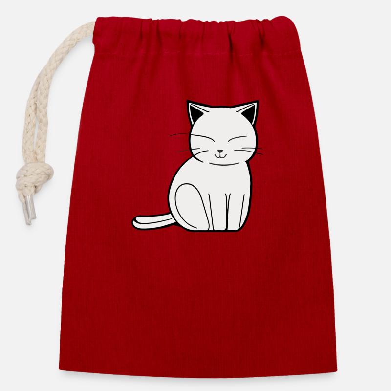 Chat mignon - Sac cadeau en coton avec cordon (14 x 20 cm) - rouge
