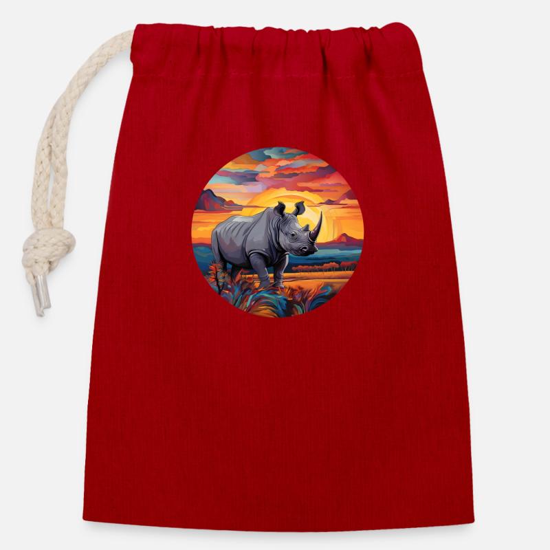 Rhino - Closable cotton gift bag (14x20cm) - red