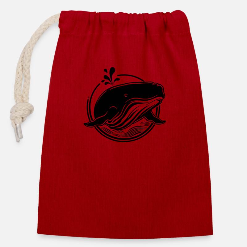 Whale Sea Fish - Closable cotton gift bag (14x20cm) - red