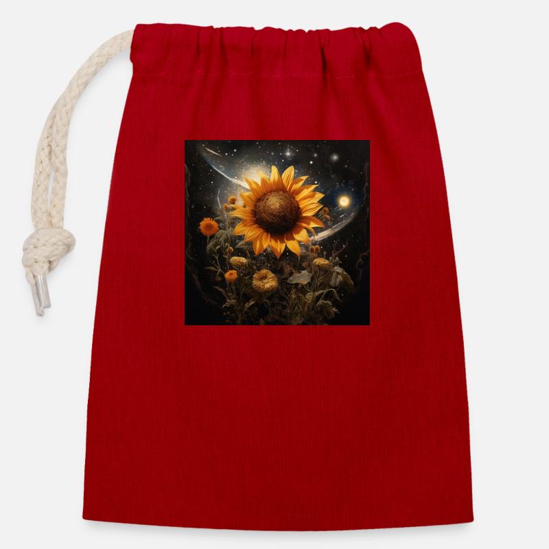 Sonnenblume - Verschließbarer Geschenkbeutel aus Baumwolle (14x20cm) - Rot