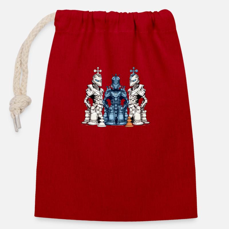 Futuristic chess pieces - Closable cotton gift bag (14x20cm) - red