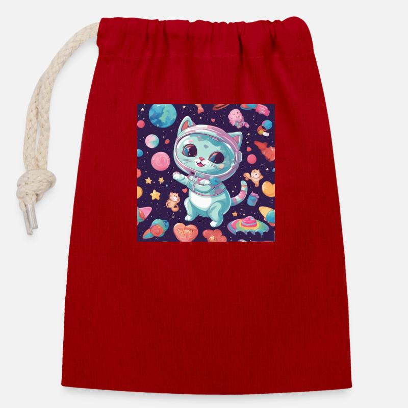 Cat in Space Vol.7 - Closable cotton gift bag (14x20cm) - red