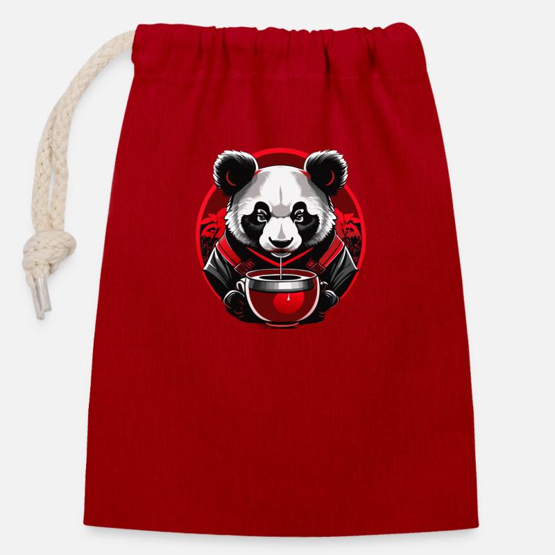 Panda - Closable cotton gift bag (14x20cm) - red