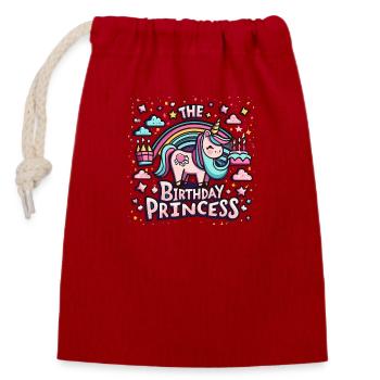 La princesse d’anniversaire : Licorne avec lettrage - Sac cadeau en coton avec cordon (14 x 20 cm) - rouge - Devant