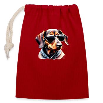 Dachshund Hunde Dackelwelpe Hund Hundehalter - Verschließbarer Geschenkbeutel aus Baumwolle (14x20cm) - Rot - Vorne