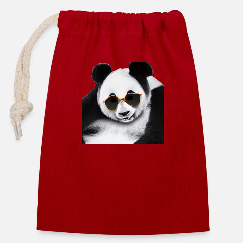 Panda hanging - Verschließbarer Geschenkbeutel aus Baumwolle (14x20cm) - Rot