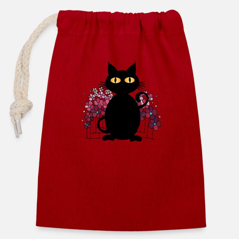 Cat - Closable cotton gift bag (14x20cm) - red