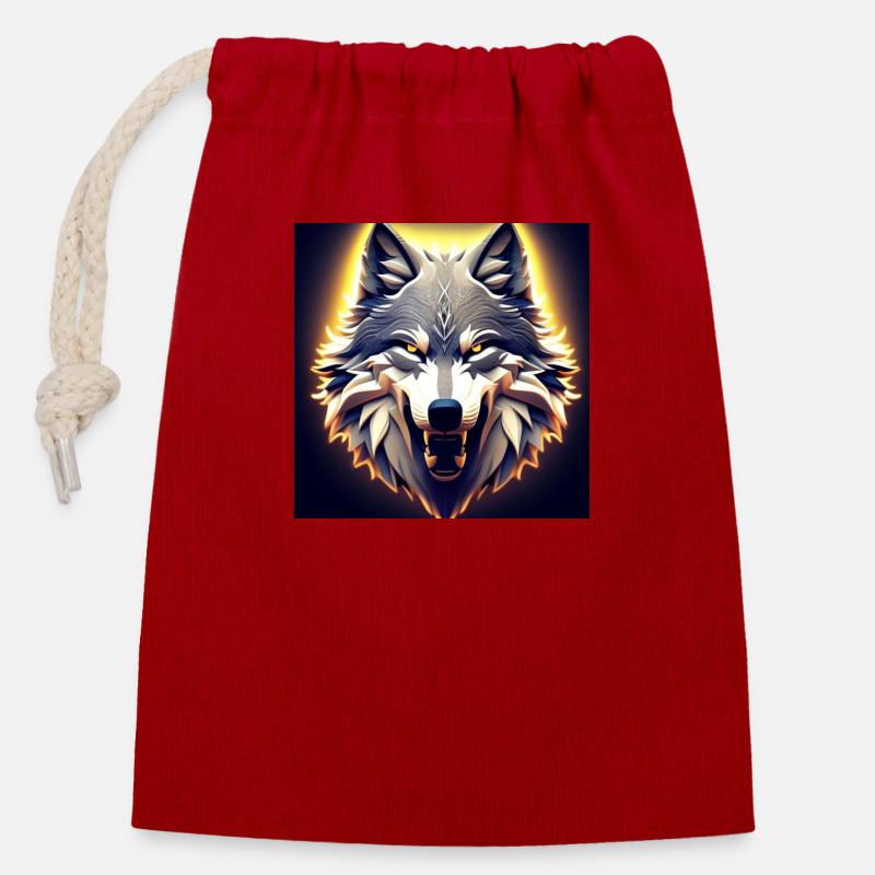 Tête de loup - Sac cadeau en coton avec cordon (14 x 20 cm) - rouge