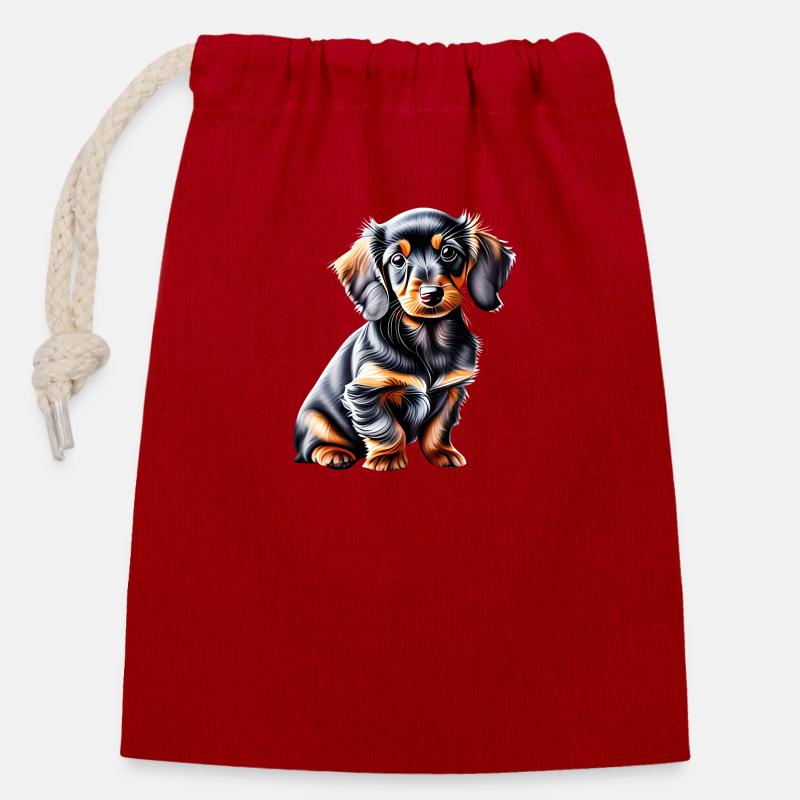 Propriétaire de chien, Chien teckel, Chiot teckel, Chiens - Sac cadeau en coton avec cordon (14 x 20 cm) - rouge