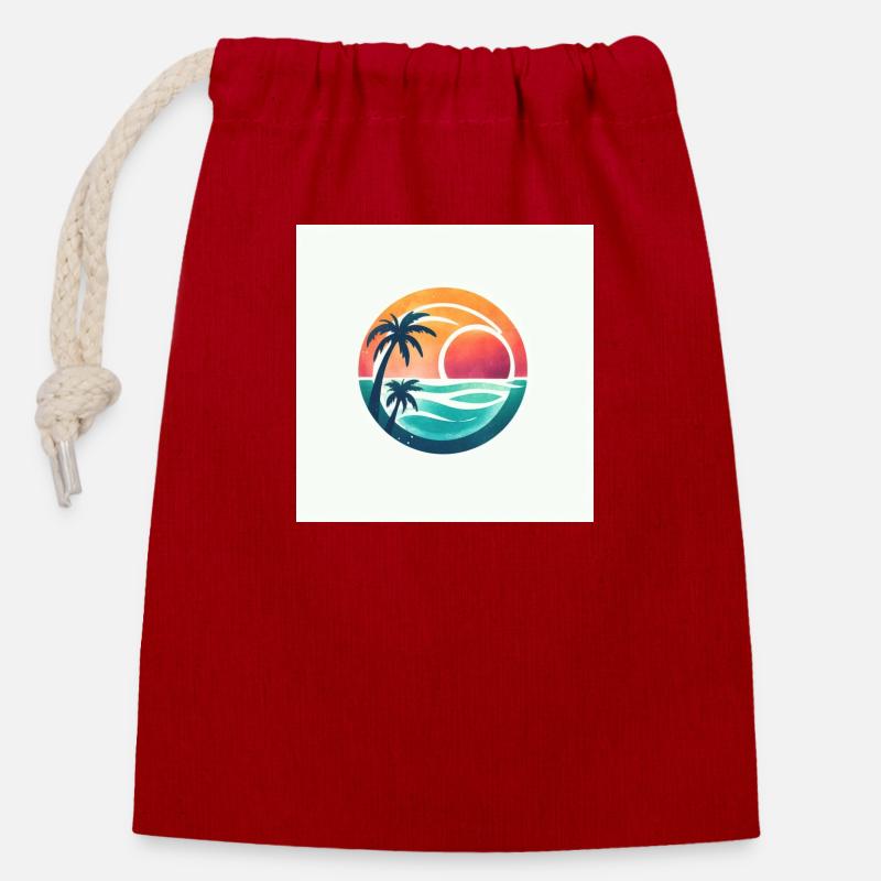 Sunset with palm trees - Closable cotton gift bag (14x20cm) - red