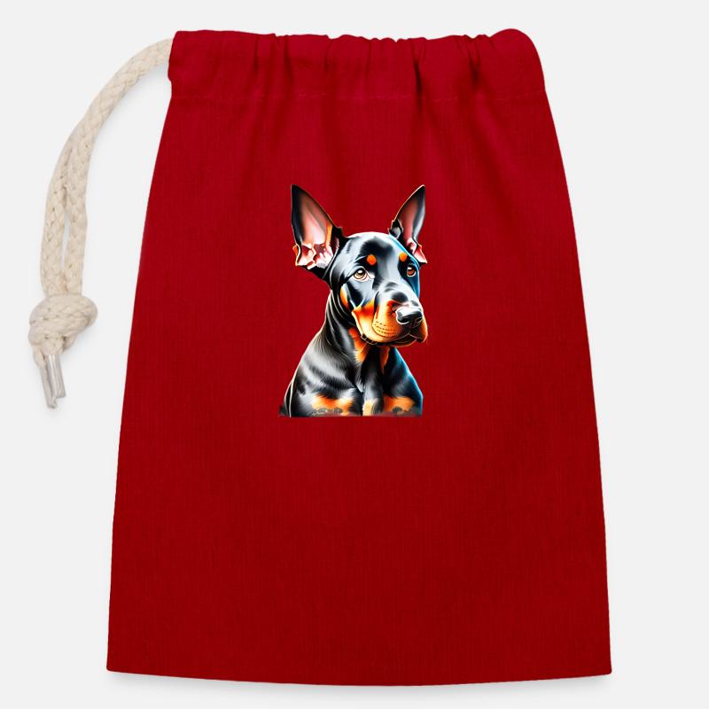 Dobermann Hund Dobermanntrainer Dobermannwelpe - Verschließbarer Geschenkbeutel aus Baumwolle (14x20cm) - Rot