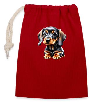 Dachshund Hund Dackelwelpe Hundehalter Hunde - Verschließbarer Geschenkbeutel aus Baumwolle (14x20cm) - Rot - Vorne